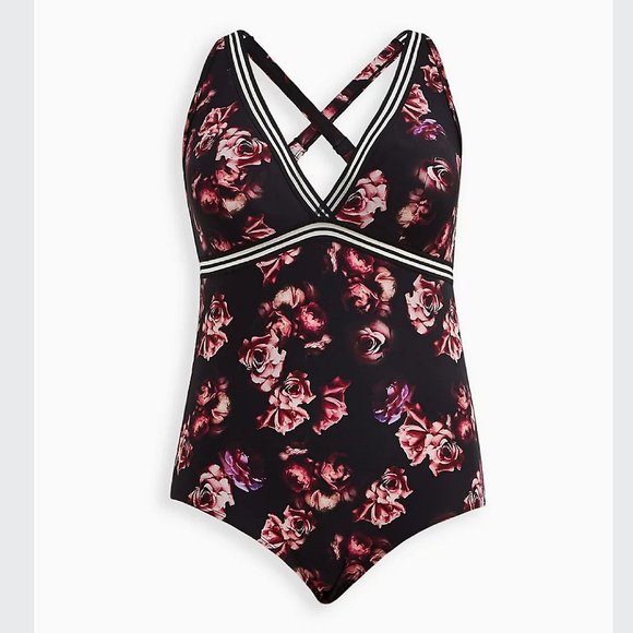Torrid One Piece Triangle Swimsuit - Mesh Rose Print Size 3 - Picture 2 of 5